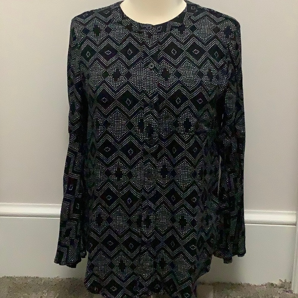 Print Button up Boyfriend Top